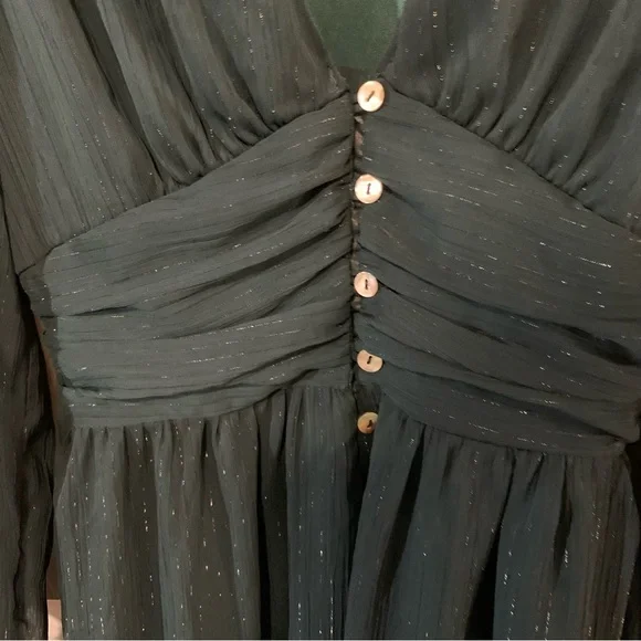 NWOT ALTAR’D STATE Green Maxi Dress with Metallic and Button Details - Picture 3 of 13